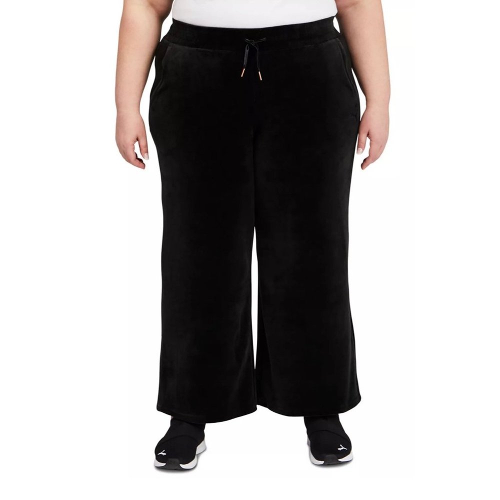 PUMA Plus Size Her Velour Wide Leg Pants Black Size 2X